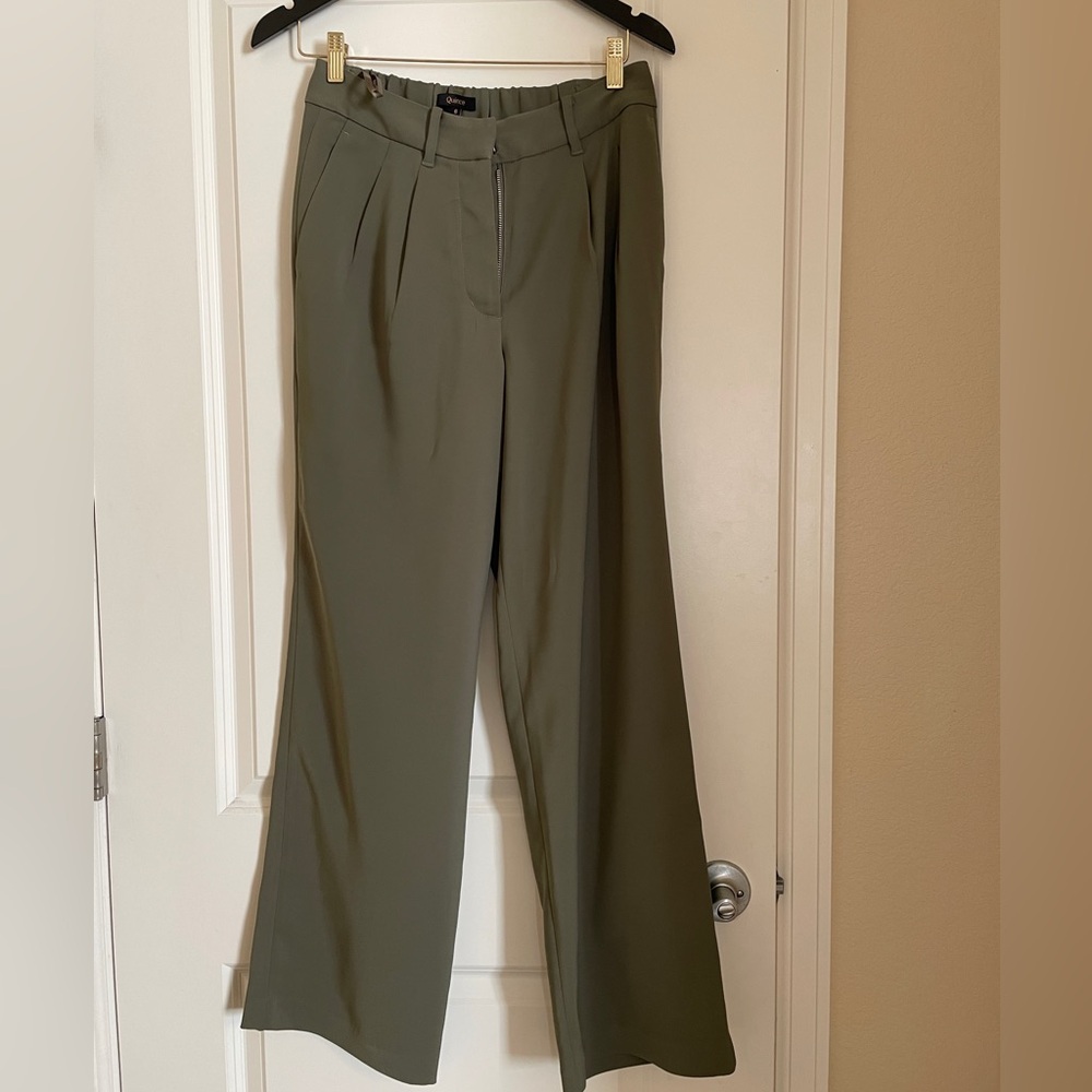 Quince Stretch Crepe Pleated Wide Leg Pants - Olive